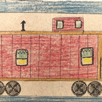 Lewis Smith Caboose, Ink and Crayon on Graham Cracker Box Cardboard
