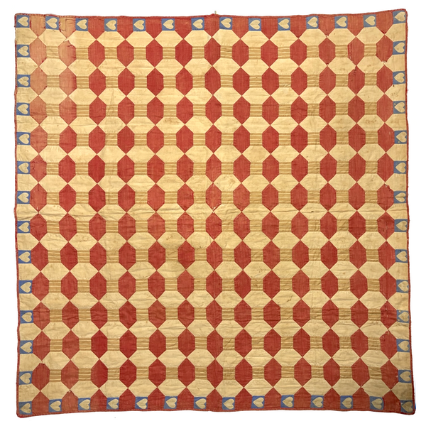 Favorite Ever Antique Child's Quilt with Heart Border and Monogram on Reverse