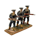 Three Old Painted Lead Royal Navy Sailors with Bayonettes Lined Up in a Row