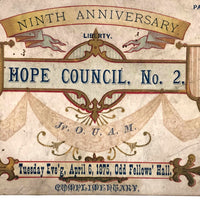 1875 Odd Fellows Hope Council No. 2 Announcement/Ticket