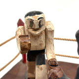 Boxers in the Ring with Arms Swinging, Mid 20th Century Carved Folk Art Construction