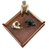 Boxers in the Ring with Arms Swinging, Mid 20th Century Carved Folk Art Construction