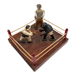 Boxers in the Ring with Arms Swinging, Mid 20th Century Carved Folk Art Construction