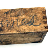 As Found: Collection of Old Carved Wooden Dice in Goodyear Rapid Needles Box
