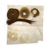 Annotated Collected Hair Locks Stitched to Paper with Handwritten Names #2 (Ginger George and Little George), 1860s