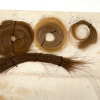 Annotated Collected Hair Locks Stitched to Paper with Handwritten Names #2 (Ginger George and Little George), 1860s