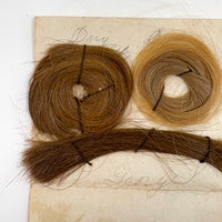 Annotated Collected Hair Locks Stitched to Paper with Handwritten Names #2 (Ginger George and Little George), 1860s