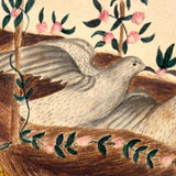 Love Birds in Basket with Flowering Vines, 1804 Watercolor in Antique Lemon Gold Frame