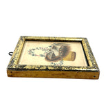 Love Birds in Basket with Flowering Vines, 1804 Watercolor in Antique Lemon Gold Frame