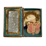 Nettie's Momentos: c. 1830s Marbled Paper Heart and Hair Braid in Book Shaped Mirrored Box