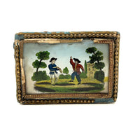 c. 1820s French GlassTopped Box with Two Figures and Interior Mirror