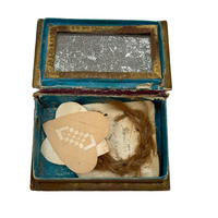 Nettie's Momentos: c. 1830s Marbled Paper Heart and Hair Braid in Book Shaped Mirrored Box