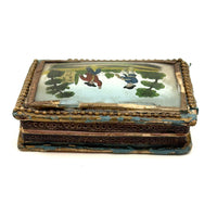 c. 1820s French GlassTopped Box with Two Figures and Interior Mirror