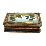 c. 1820s French GlassTopped Box with Two Figures and Interior Mirror