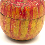 SOLD Well Worn, Very Painterly Old Red and Yellow Turned Wood Apple Box