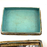 c. 1820s French GlassTopped Box with Two Figures and Interior Mirror
