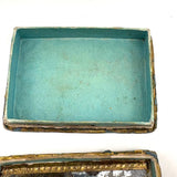 c. 1820s French GlassTopped Box with Two Figures and Interior Mirror
