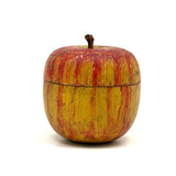 SOLD Well Worn, Very Painterly Old Red and Yellow Turned Wood Apple Box