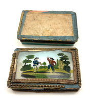 c. 1820s French GlassTopped Box with Two Figures and Interior Mirror