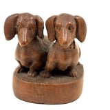 Wonderfully Done Diminutive Folk Carving of Pair of Dachshunds (2 Inches!)