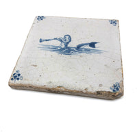 Mermaid, Early Delft Blue and White Tile, 17th-18th Century