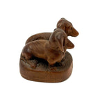 Wonderfully Done Diminutive Folk Carving of Pair of Dachshunds (2 Inches!)