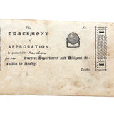 Testimony of Approbation for Maralyn, Unusual Early 19th Century Letterpress Reward of Merit