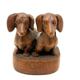 Wonderfully Done Diminutive Folk Carving of Pair of Dachshunds (2 Inches!)