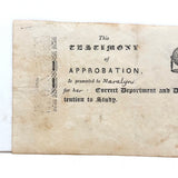 Testimony of Approbation for Maralyn, Unusual Early 19th Century Letterpress Reward of Merit