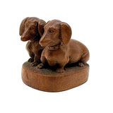 Wonderfully Done Diminutive Folk Carving of Pair of Dachshunds (2 Inches!)
