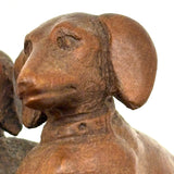 Wonderfully Done Diminutive Folk Carving of Pair of Dachshunds (2 Inches!)