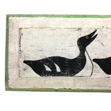 Painted Row of Loons on Long Beveled Wood Panel