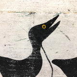 Painted Row of Loons on Long Beveled Wood Panel