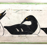 Painted Row of Loons on Long Beveled Wood Panel