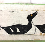 Painted Row of Loons on Long Beveled Wood Panel