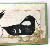 Painted Row of Loons on Long Beveled Wood Panel