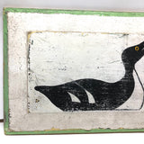 Painted Row of Loons on Long Beveled Wood Panel