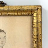 SOLD Delicately Rendered Portrait of a Young Woman in Green with Fan, Antique Watercolor in Period Frame