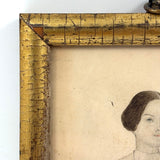 SOLD Delicately Rendered Portrait of a Young Woman in Green with Fan, Antique Watercolor in Period Frame