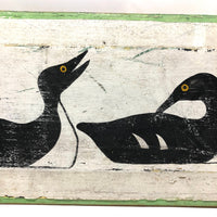 Painted Row of Loons on Long Beveled Wood Panel