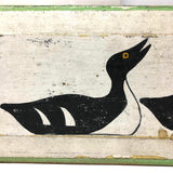 Painted Row of Loons on Long Beveled Wood Panel