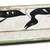 Painted Row of Loons on Long Beveled Wood Panel