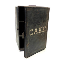 CAKE, Large Stencil Painted Tin Cake Box with Three Shelves