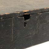 19th C. Handmade Black Painted Pine Box with Wire Hinges