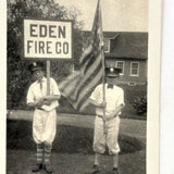 (Save Us!) Flag and Sign Bearers, Eden Fire Co, Small Old Snapshot Photo