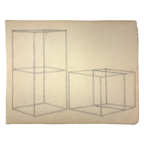 Lyrical Antique Graphite Drawing of Two Geometric Volumes