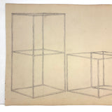 Lyrical Antique Graphite Drawing of Two Geometric Volumes