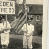(Save Us!) Flag and Sign Bearers, Eden Fire Co, Small Old Snapshot Photo