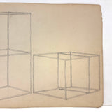 Lyrical Antique Graphite Drawing of Two Geometric Volumes