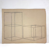 Lyrical Antique Graphite Drawing of Two Geometric Volumes